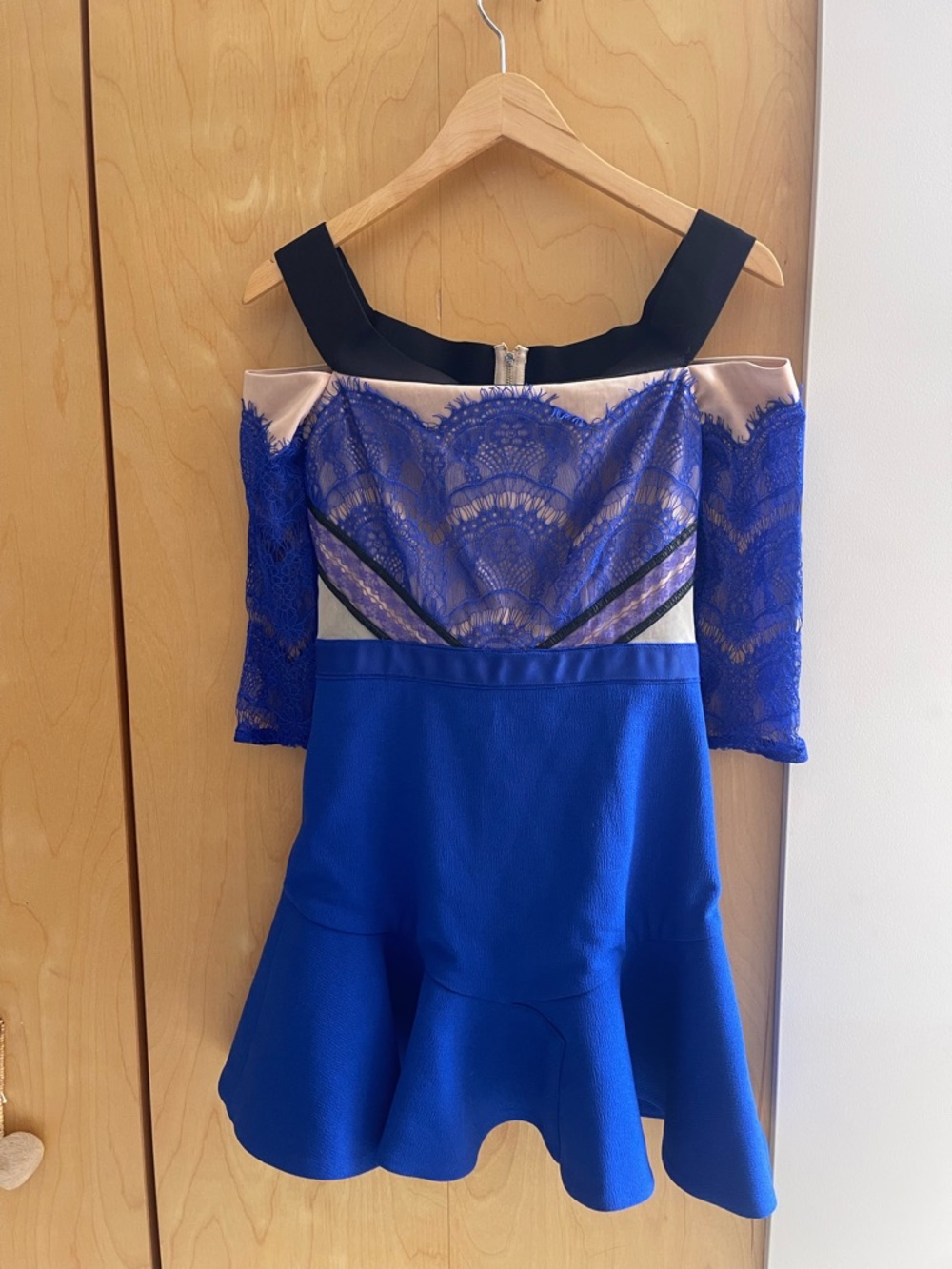 Three Floor Royal Blue Lace Off-Shoulder Fit & Flare Dress